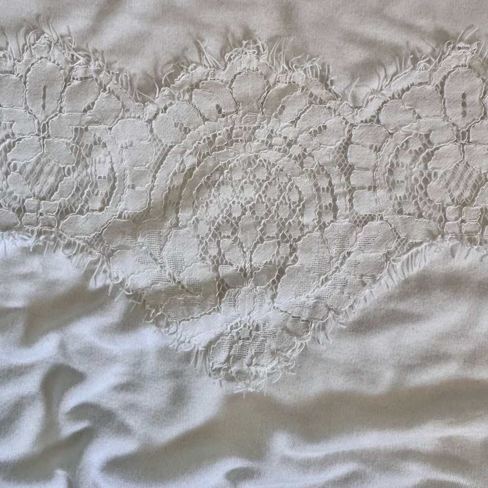 Express White-Cream Lace-Trim 3/4 Sleeve Top - Picture 6 of 7